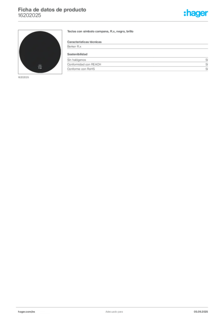 Imagen Hager Ficha de datos de producto 16202025 | Hager España