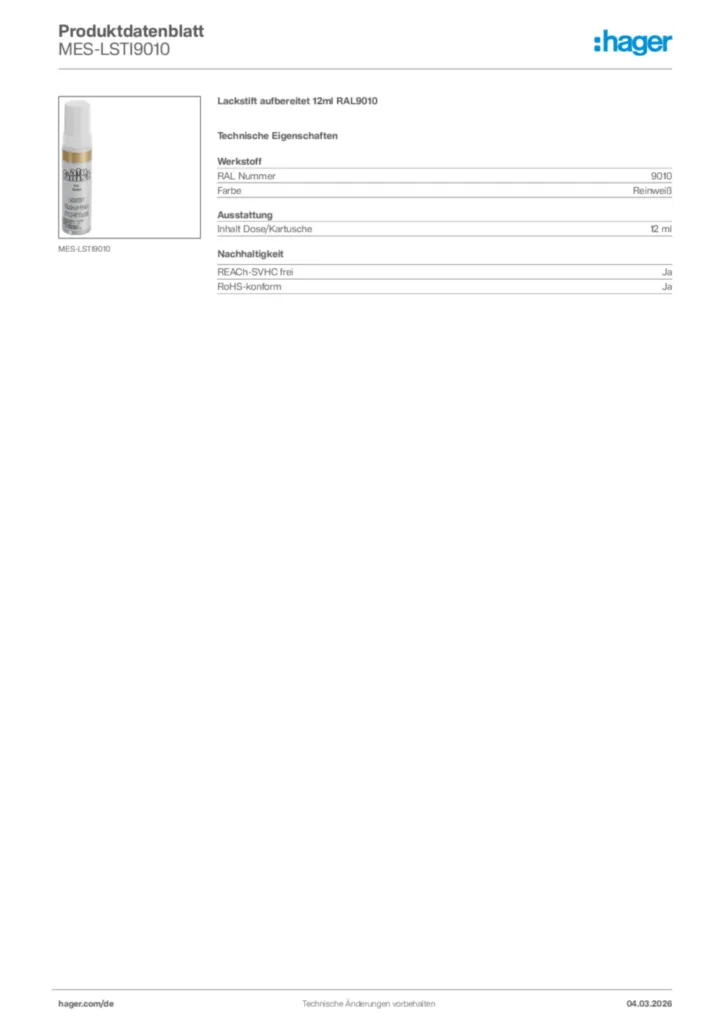 Bild Hager Produktdatenblatt MES-LSTI9010 | Hager Deutschland