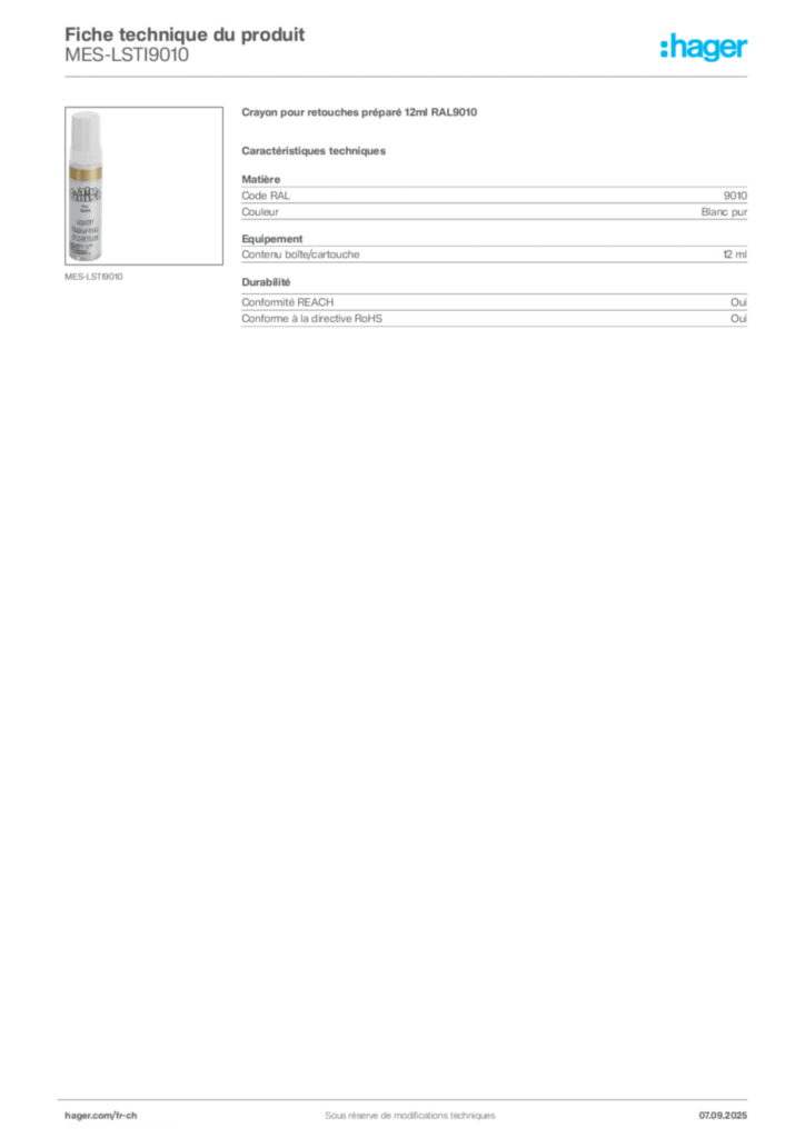 Image Hager Fiche technique du produit MES-LSTI9010 | Hager Suisse