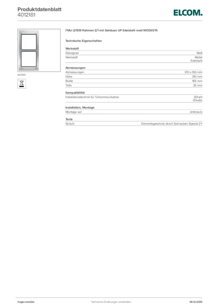 Elcom Produktdatenblatt 4012181