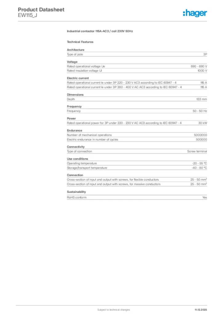 Image Hager Product data sheet EW115_J  | Hager Africa