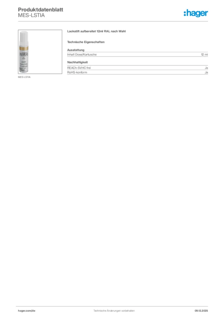 Bild Hager Produktdatenblatt MES-LSTIA | Hager Deutschland