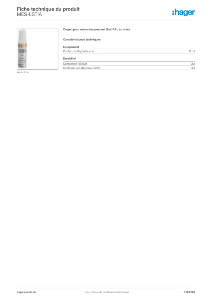 Image Hager Fiche technique du produit MES-LSTIA | Hager Suisse