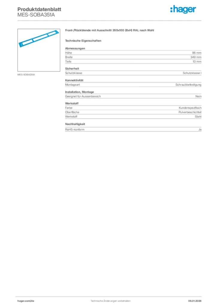 Bild Hager Produktdatenblatt MES-SOBA351A | Hager Deutschland