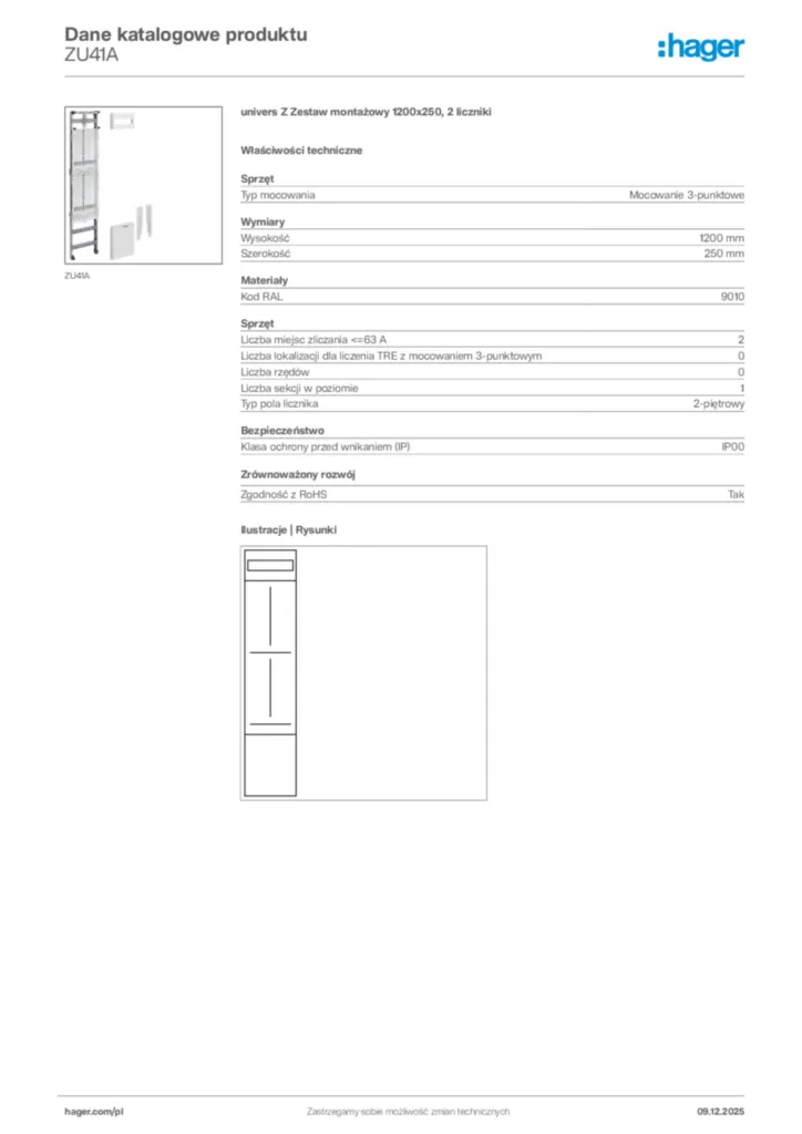 Zdjęcie Hager Dane katalogowe produktu ZU41A | Hager Polska