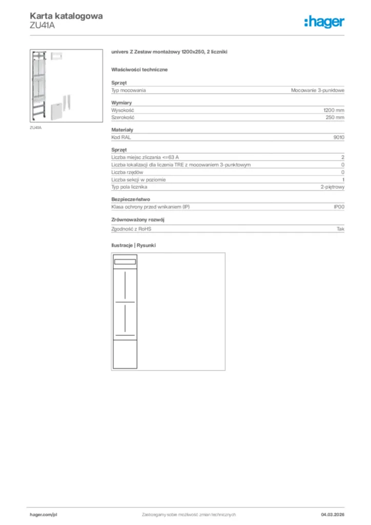 Zdjęcie Hager Karta katalogowa ZU41A | Hager Polska