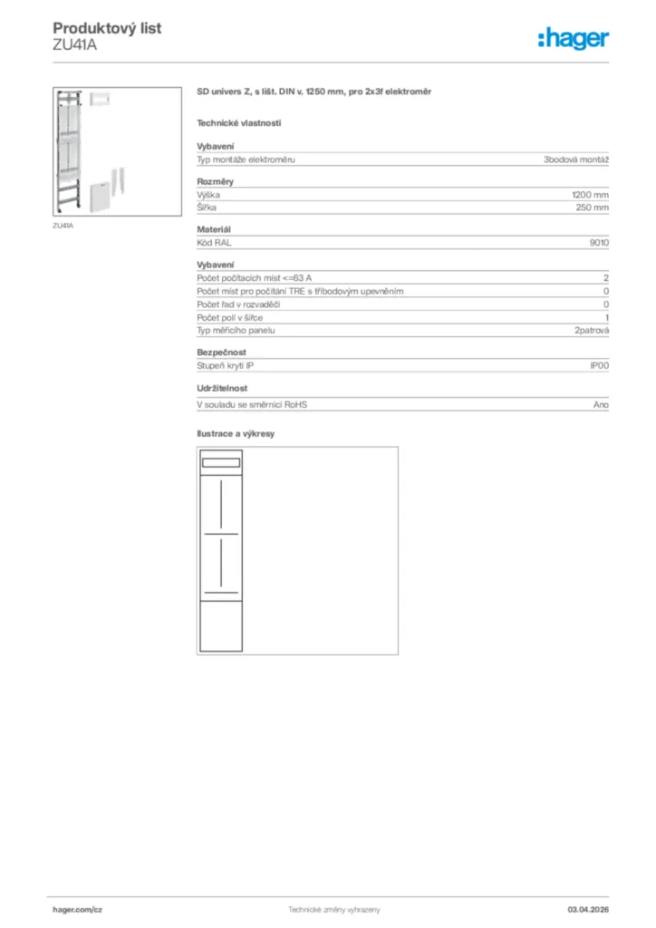 Obrázek Hager Product data sheet ZU41A | Hager