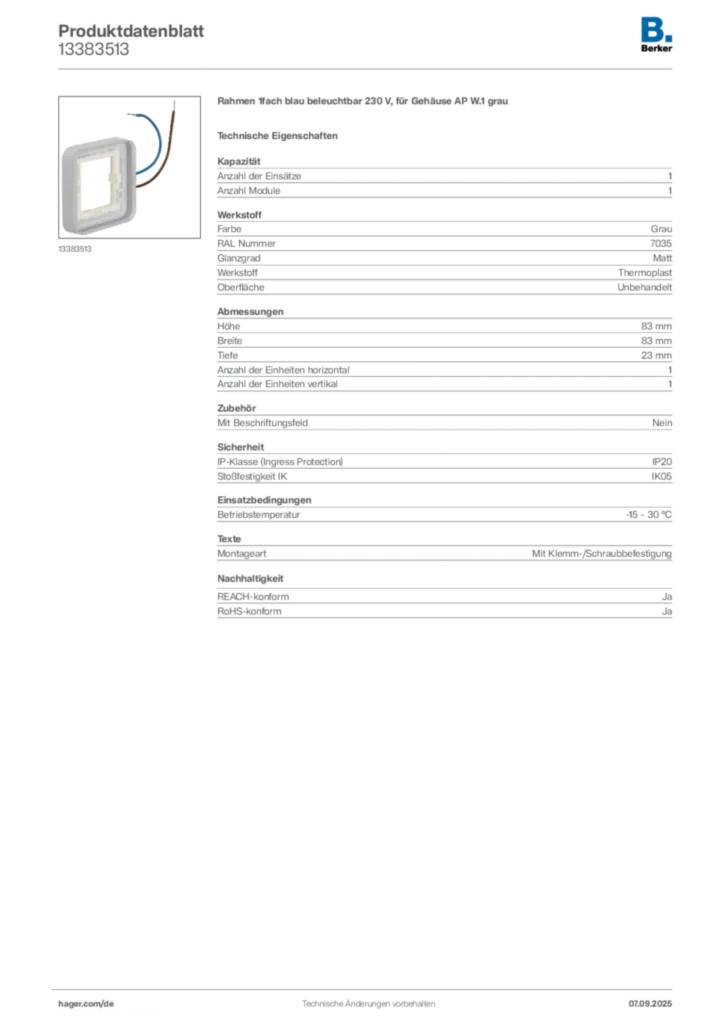 Bild Berker Produktdatenblatt 13383513 | Hager Deutschland