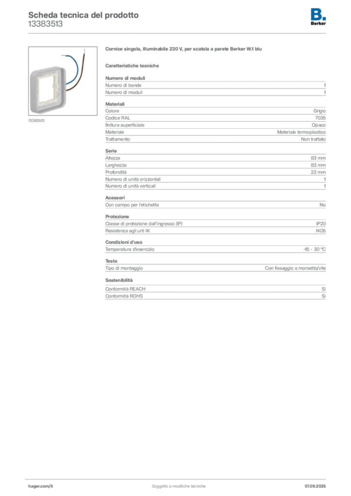 Immagine Berker Scheda tecnica del prodotto 13383513 | Hager Italia