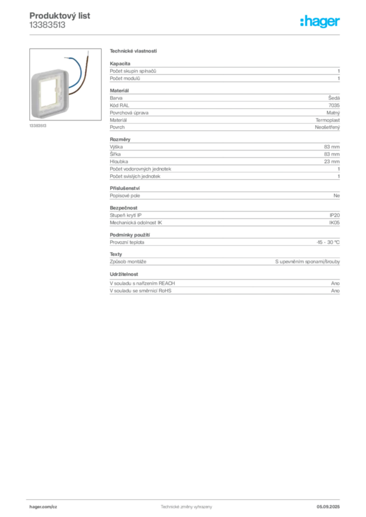 Obrázek Hager Produktový list 13383513 | Hager