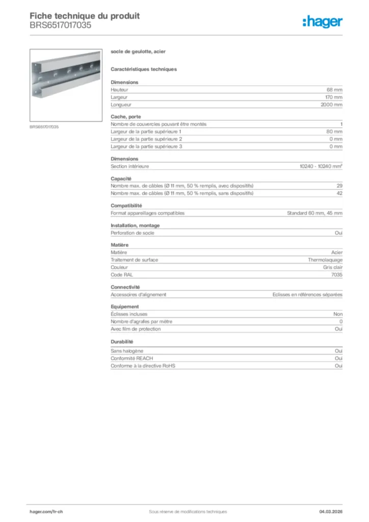 Image Hager Fiche technique du produit BRS6517017035 | Hager Suisse