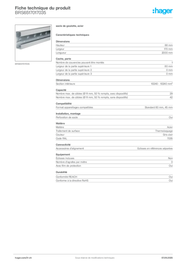 Image Hager Fiche technique du produit BRS6517017035 | Hager Suisse