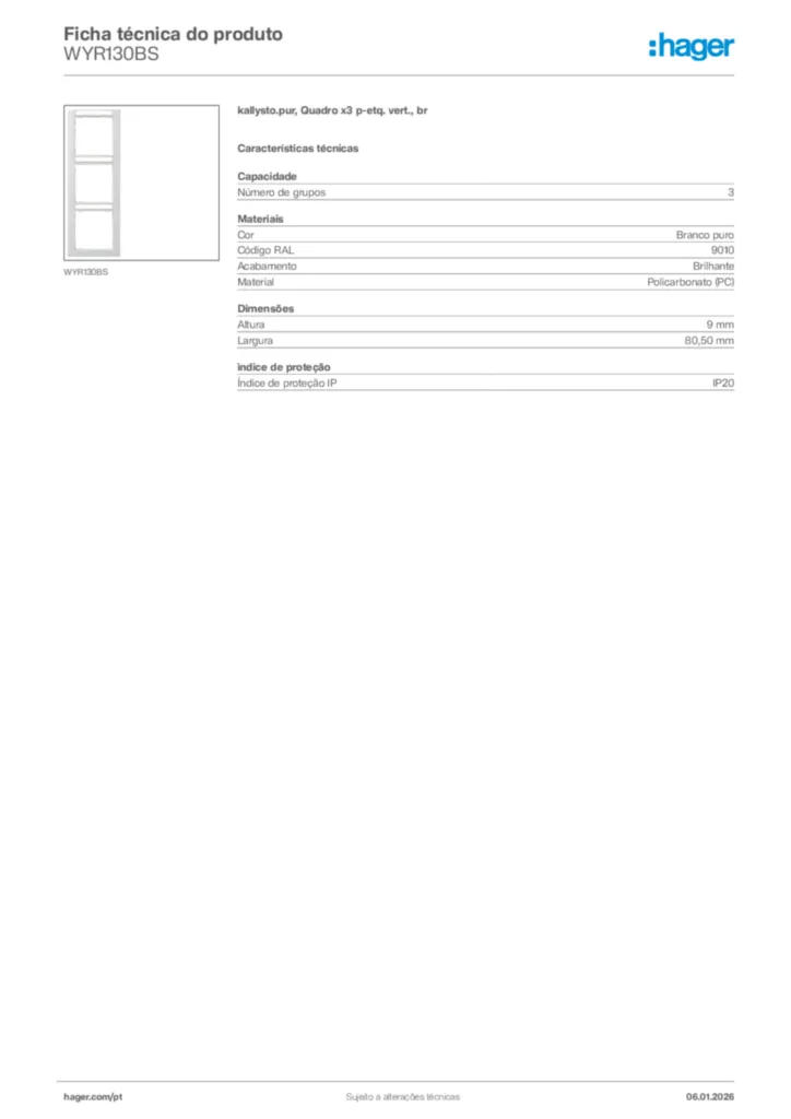 Imagem Hager Ficha técnica do produto WYR130BS | Hager Portugal