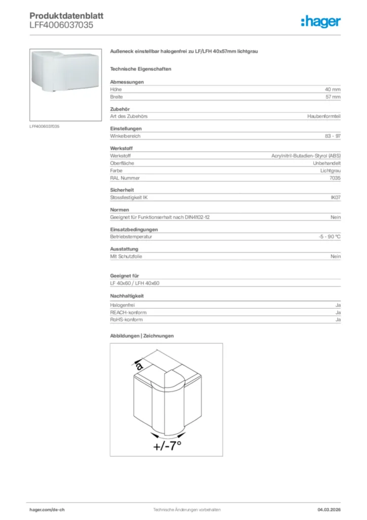 Bild Hager Produktdatenblatt LFF4006037035 | Hager Schweiz