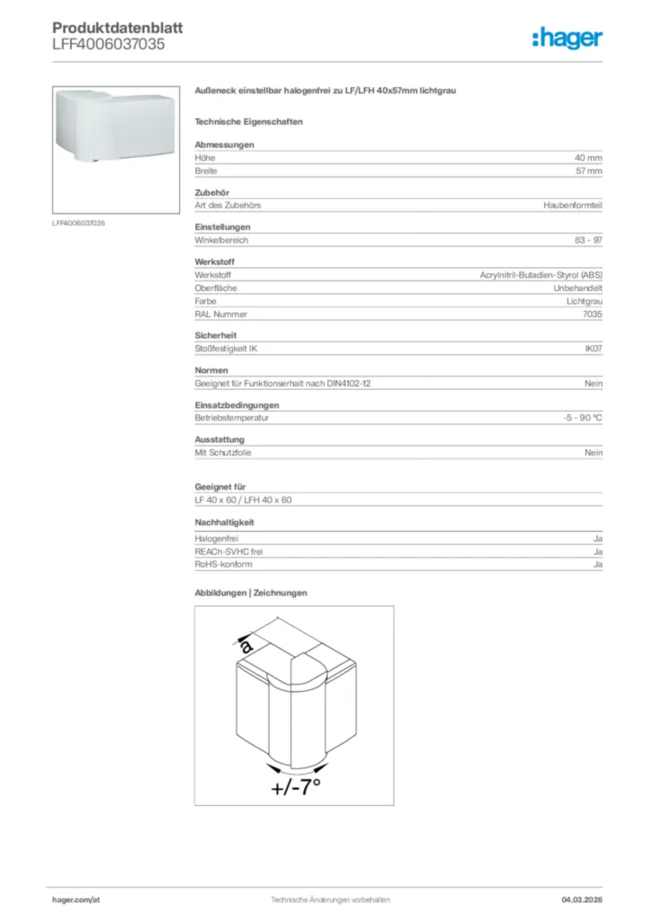 Bild Hager Produktdatenblatt LFF4006037035 | Hager Deutschland
