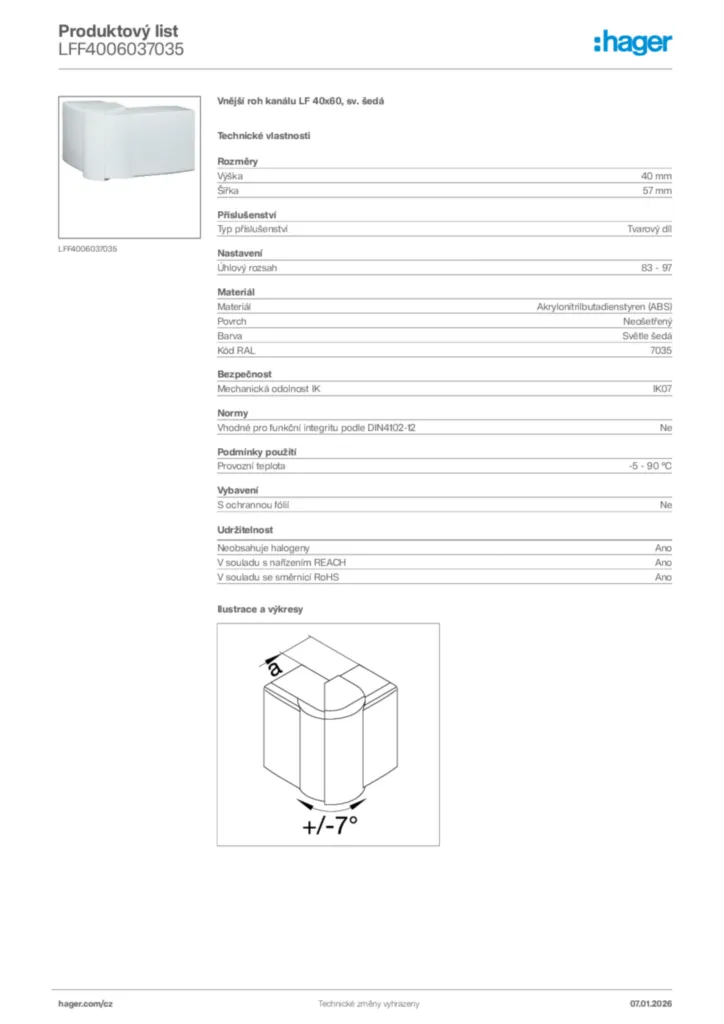 Obrázek Hager Product data sheet LFF4006037035 | Hager