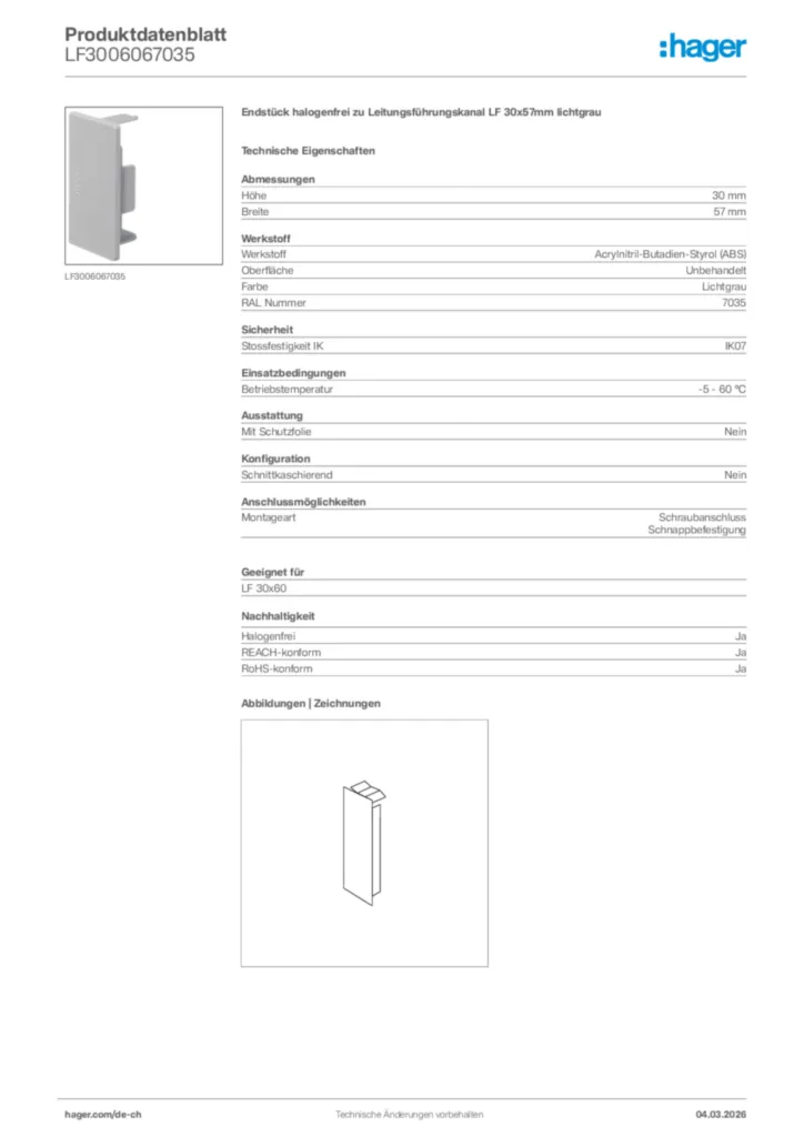 Bild Hager Produktdatenblatt LF3006067035 | Hager Schweiz