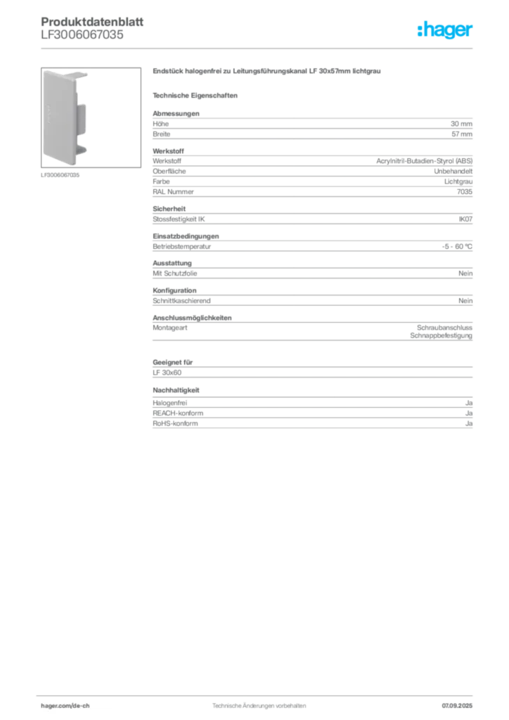 Bild Hager Produktdatenblatt LF3006067035 | Hager Schweiz