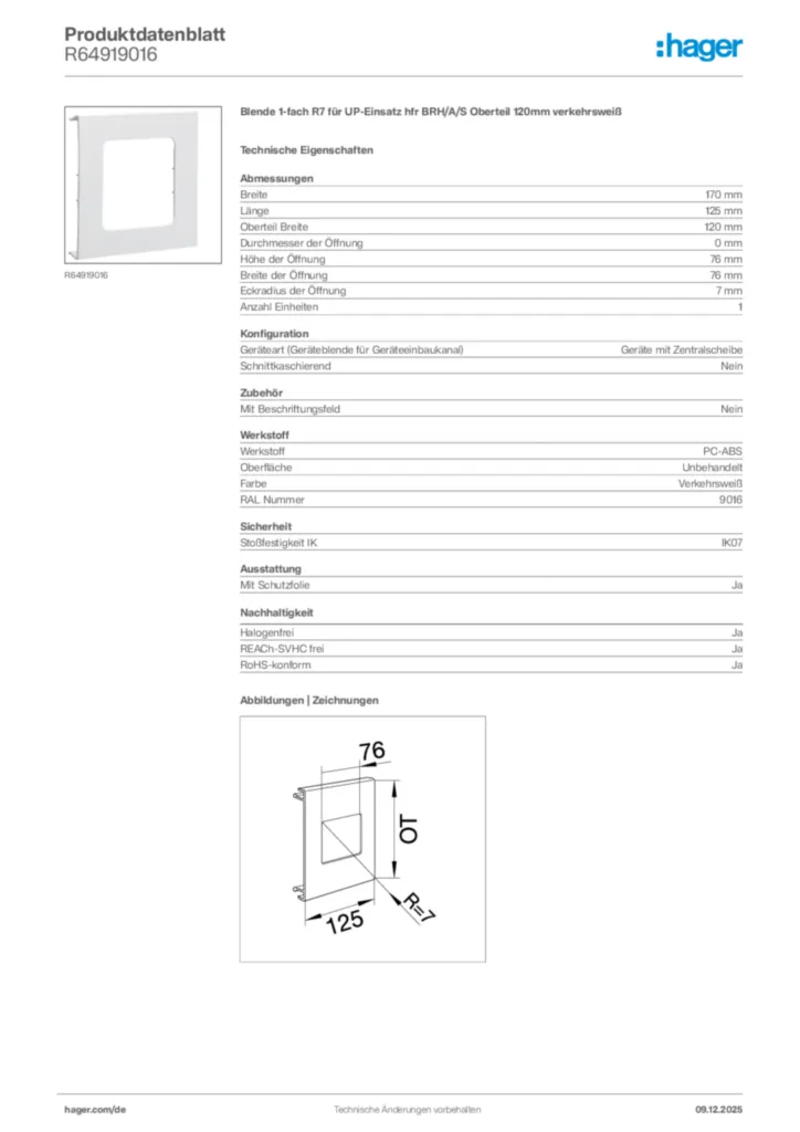 Bild Hager Produktdatenblatt R64919016 | Hager Deutschland