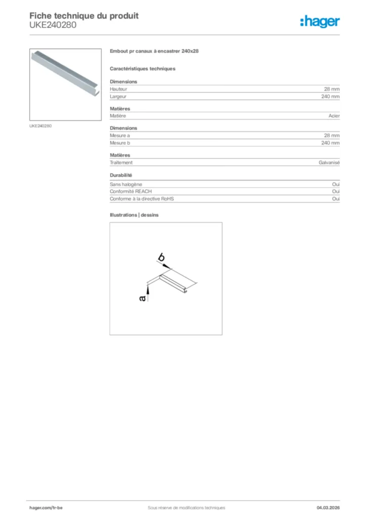 Image Hager Fiche technique du produit UKE240280 | Hager Belgique