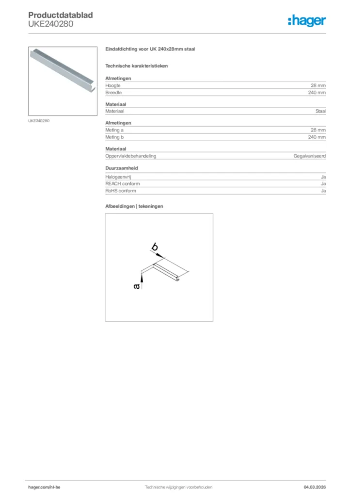 Afbeelding Hager Productdatablad UKE240280 | Hager Belgium