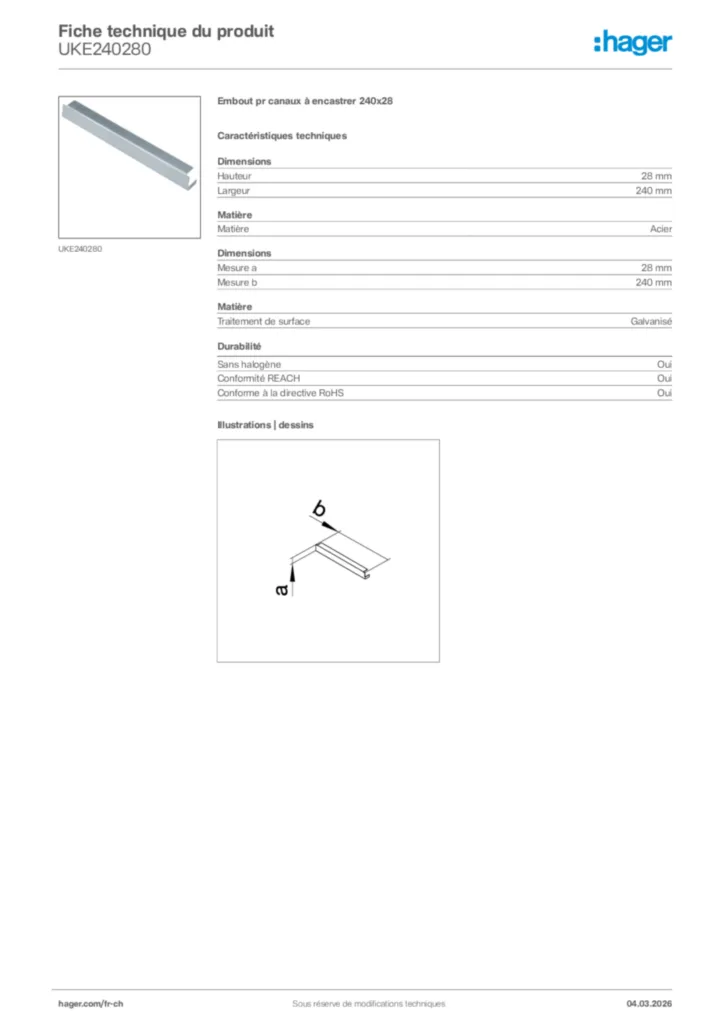 Image Hager Fiche technique du produit UKE240280 | Hager Suisse