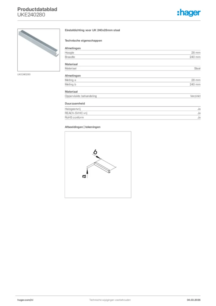 Afbeelding Hager Productdatablad UKE240280 | Hager Nederland