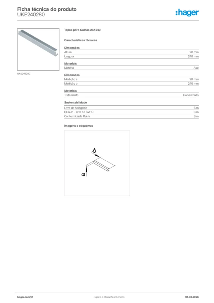 Imagem Hager Ficha técnica do produto UKE240280 | Hager Portugal