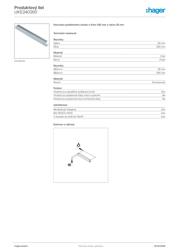 Obrázek Hager Product data sheet UKE240280 | Hager