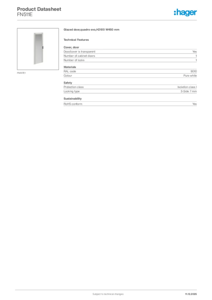 Image Hager Product data sheet FN511E  | Hager Africa