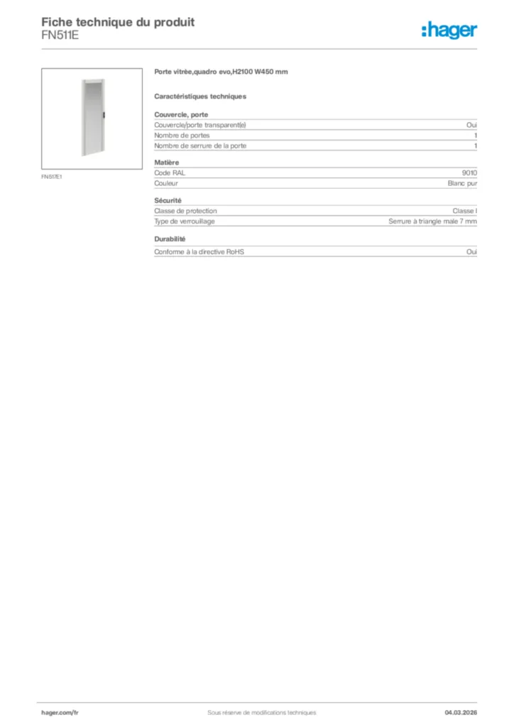 Image Hager Fiche technique du produit FN511E | Hager France