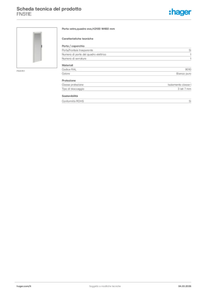 Immagine Hager Scheda tecnica del prodotto FN511E | Hager Italia