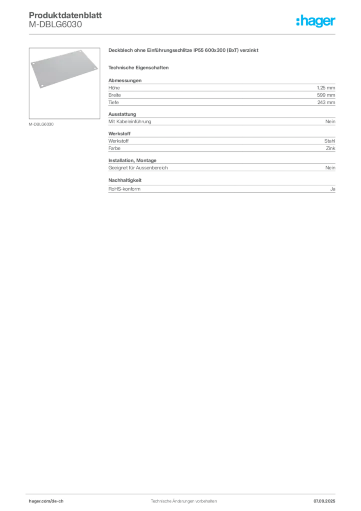 Bild Hager Produktdatenblatt M-DBLG6030 | Hager Schweiz