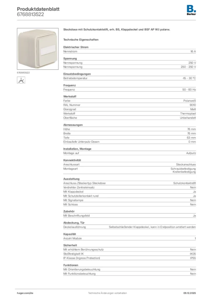 Berker Produktdatenblatt 6768813522