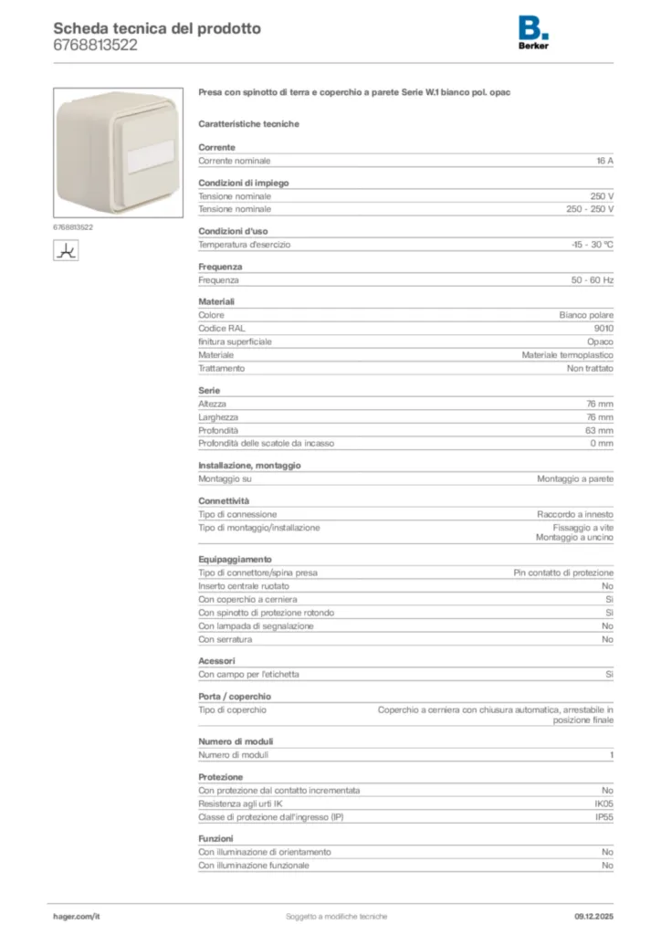 Immagine Berker Scheda tecnica del prodotto 6768813522 | Hager Italia