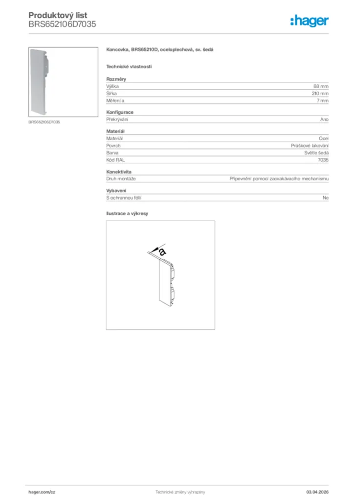 Obrázek Hager Product data sheet BRS652106D7035 | Hager