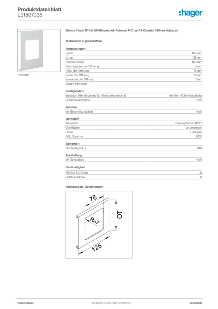 Bild Hager Produktdatenblatt L91507035 | Hager Deutschland