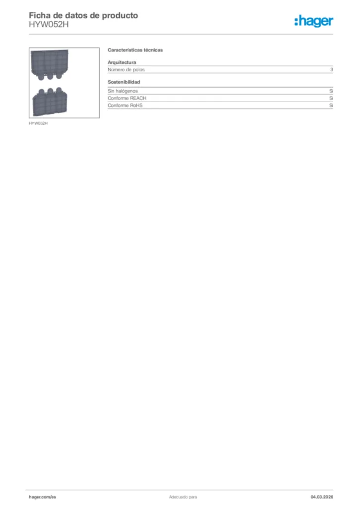 Imagen Hager Ficha de datos de producto HYW052H | Hager España
