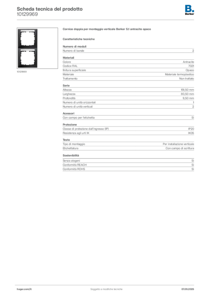 Immagine Berker Scheda tecnica del prodotto 10129969 | Hager Italia