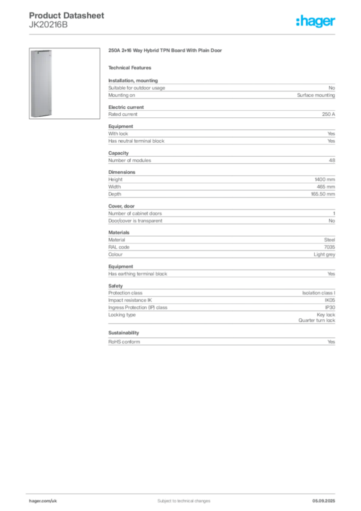Image Hager Product data sheet JK20216B  | Hager