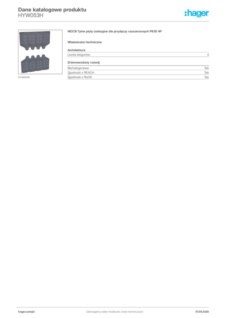 Zdjęcie Hager Dane katalogowe produktu HYW053H | Hager Polska