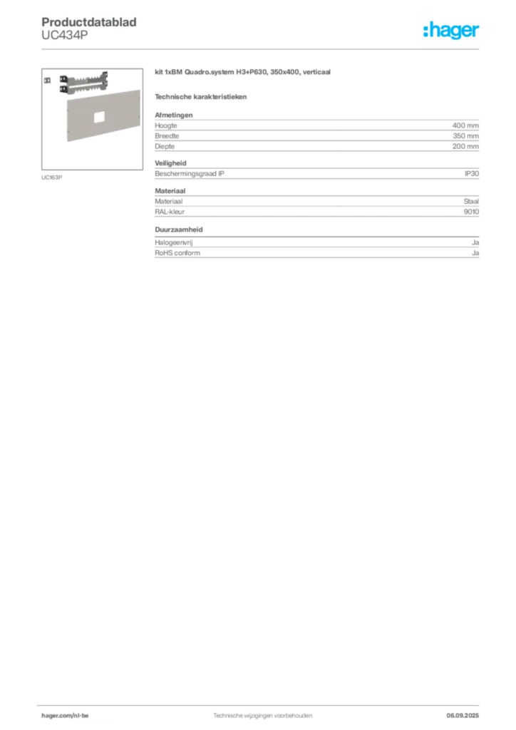 Afbeelding Hager Productdatablad UC434P | Hager Belgium