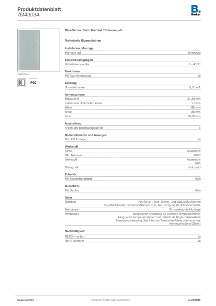 Berker Produktdatenblatt 75143034