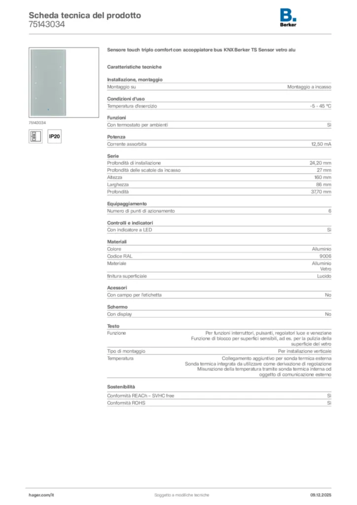 Immagine Berker Scheda tecnica del prodotto 75143034 | Hager Italia