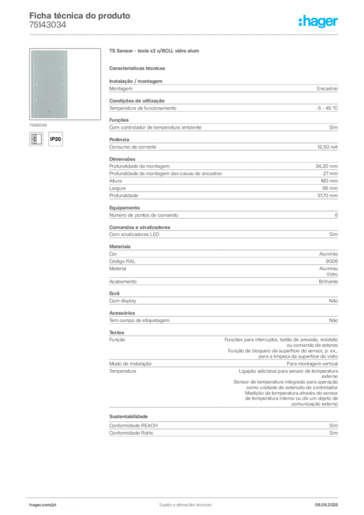 Imagem Hager Ficha técnica do produto 75143034 | Hager Portugal