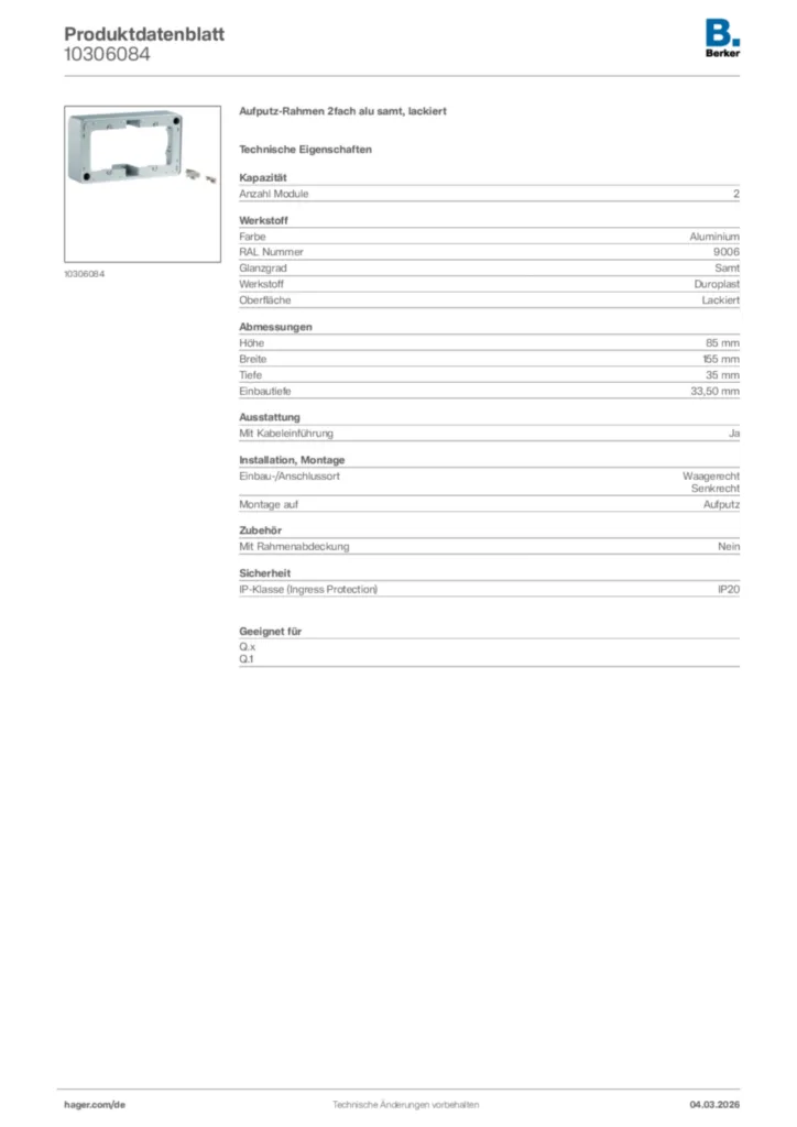 Bild Berker Produktdatenblatt 10306084 | Hager Deutschland