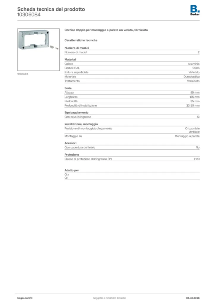 Immagine Berker Scheda tecnica del prodotto 10306084 | Hager Italia