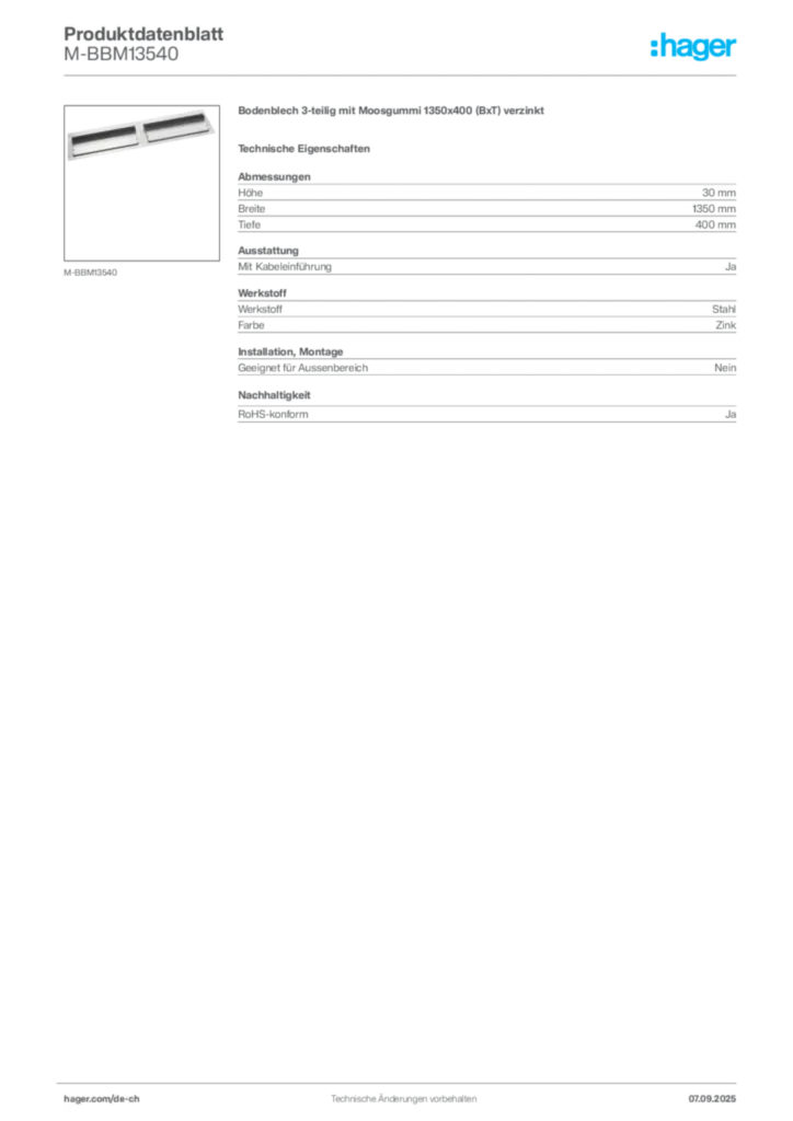Bild Hager Produktdatenblatt M-BBM13540 | Hager Schweiz