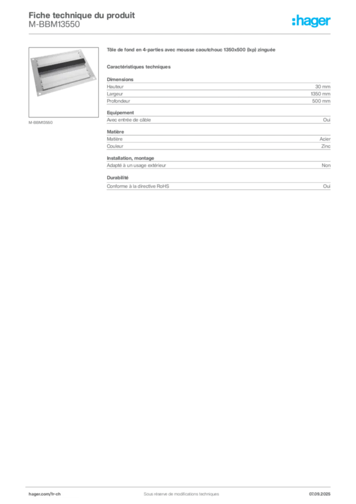 Image Hager Fiche technique du produit M-BBM13550 | Hager Suisse