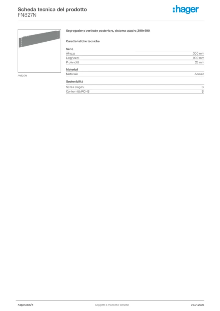 Immagine Hager Scheda tecnica del prodotto FN827N | Hager Italia